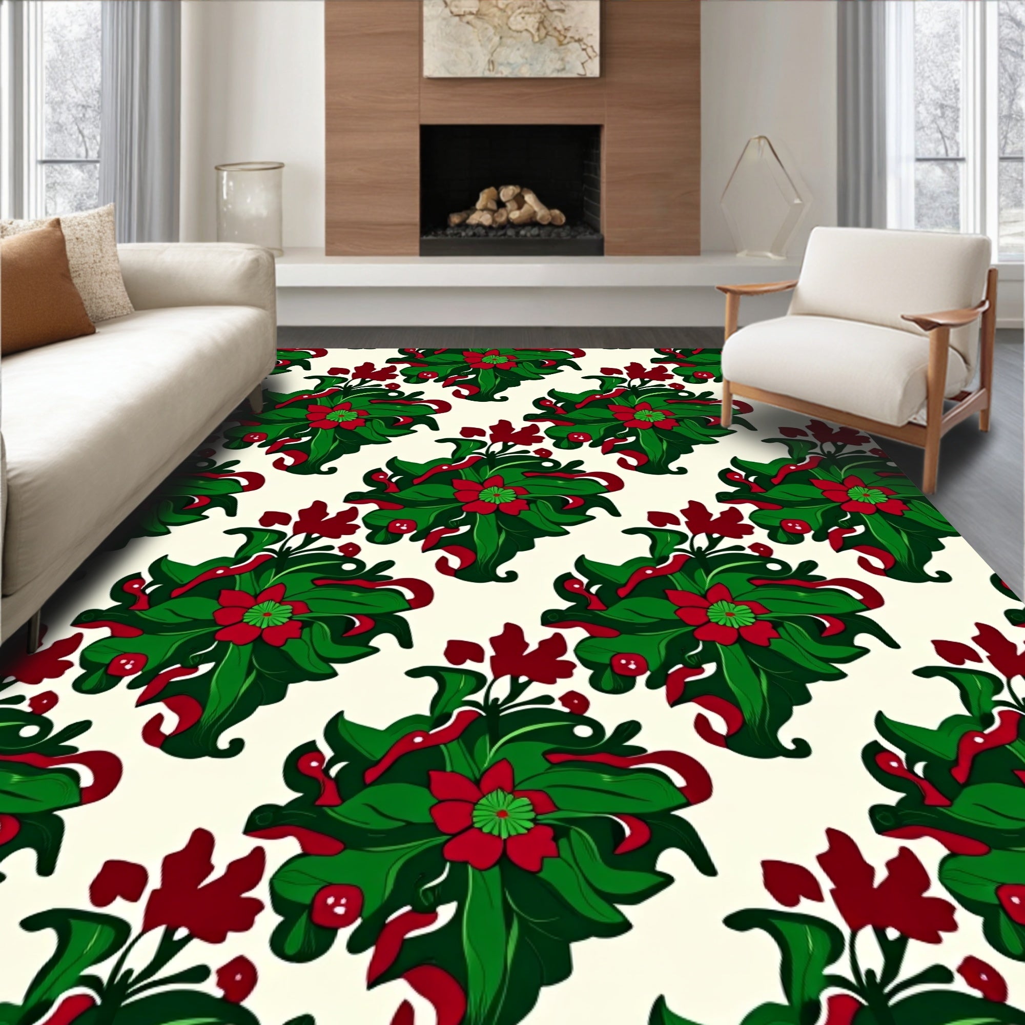 Emerald Green Ruby Floral Garland Rug