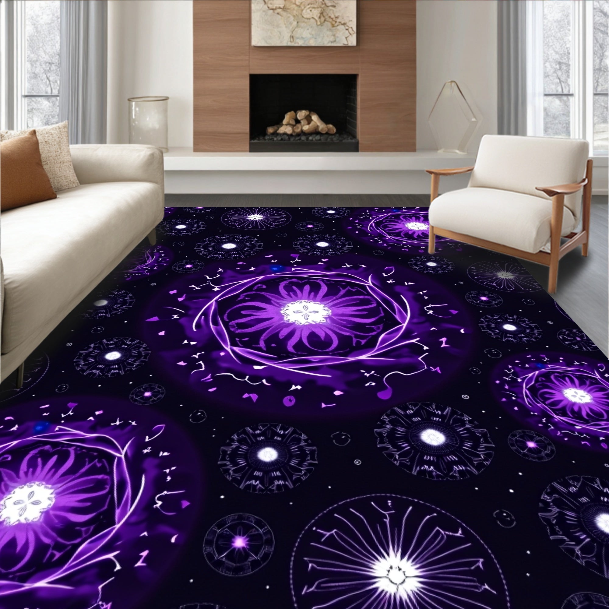 Vivid Purple Blooming Mandala Circles Rug