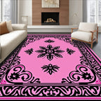 Bold Pink Floral Scroll Medallion Rug