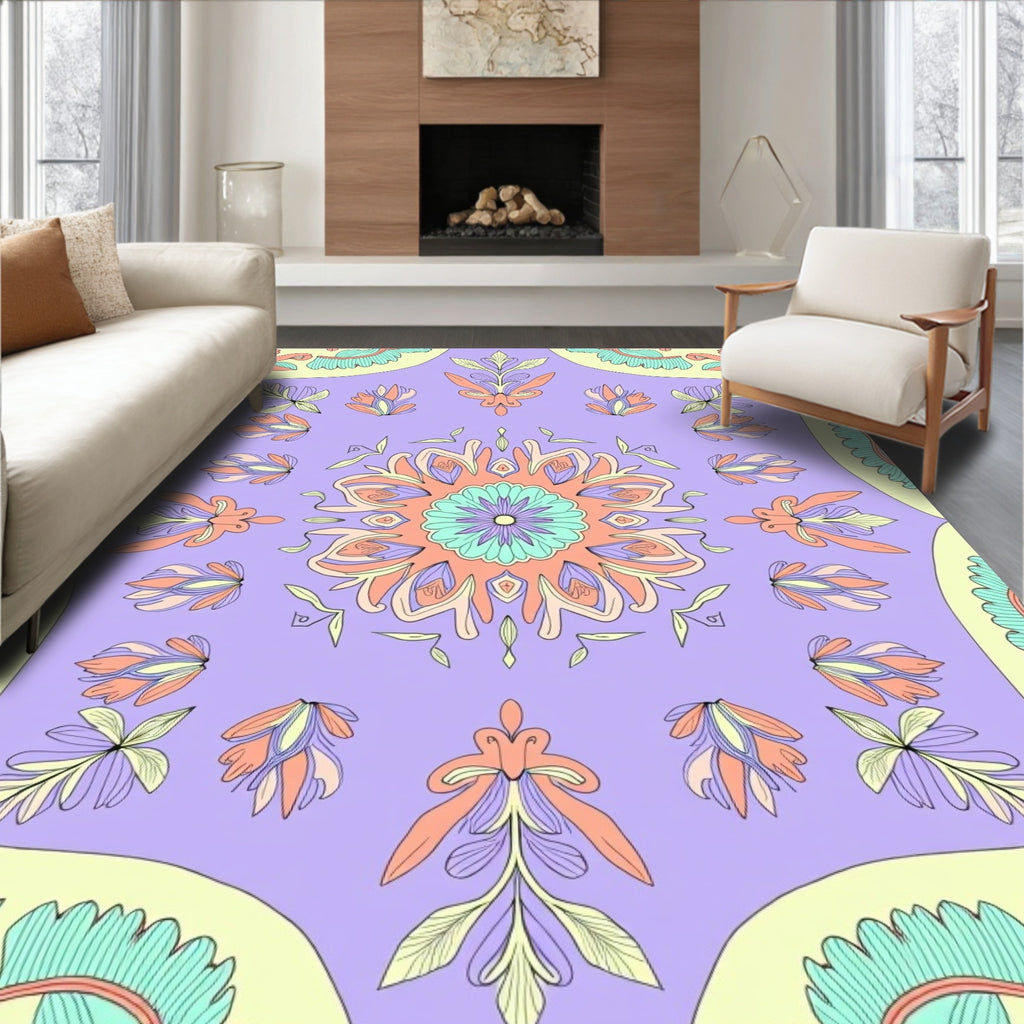 Pastel Floral Medallion Arrangement Rug