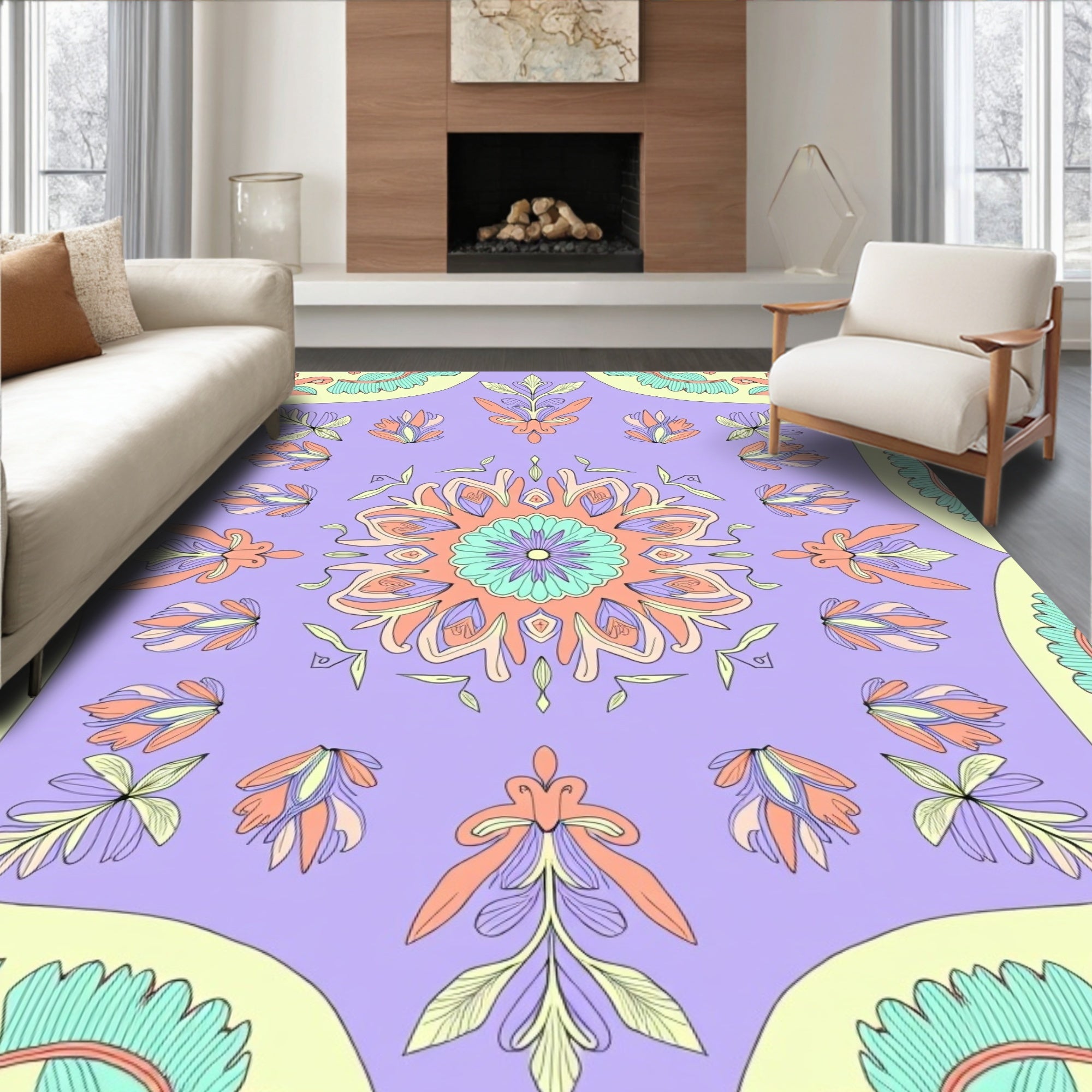 Pastel Floral Medallion Arrangement Rug
