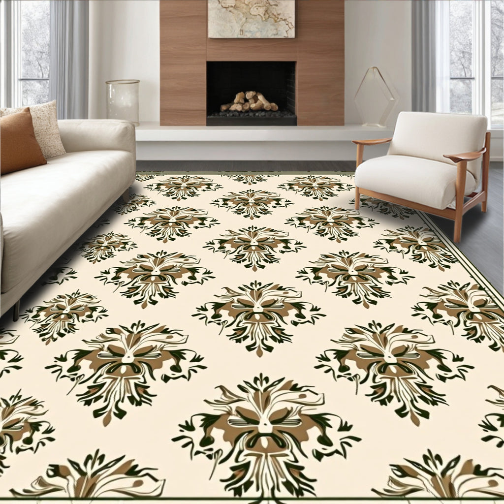 Vintage Brown Floral Damask Repeat Rug