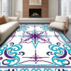Purple Teal Floral Medallion Border Rug