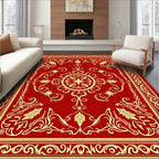 Crimson Gold Floral Medallion Border Rug