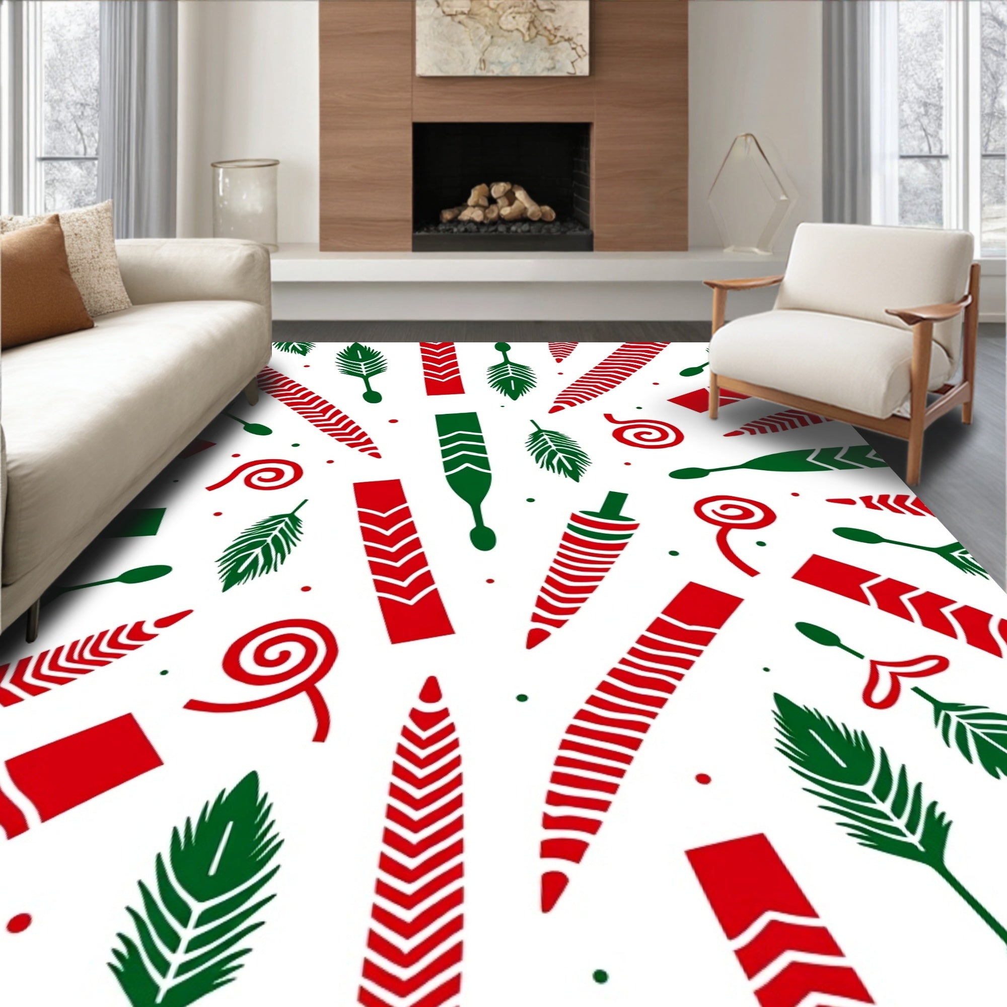 Red Green Arrow Leaf Swirl Rug