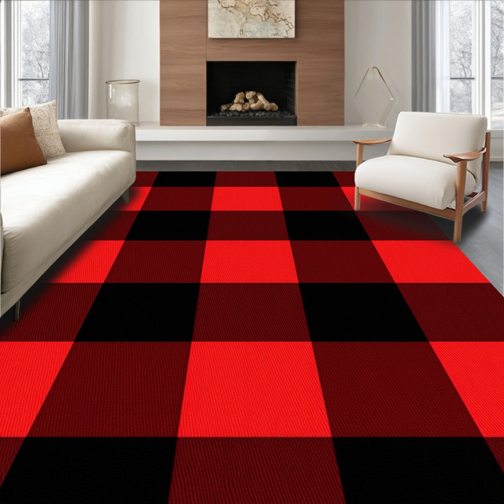 Red Black Buffalo Check Squares Rug