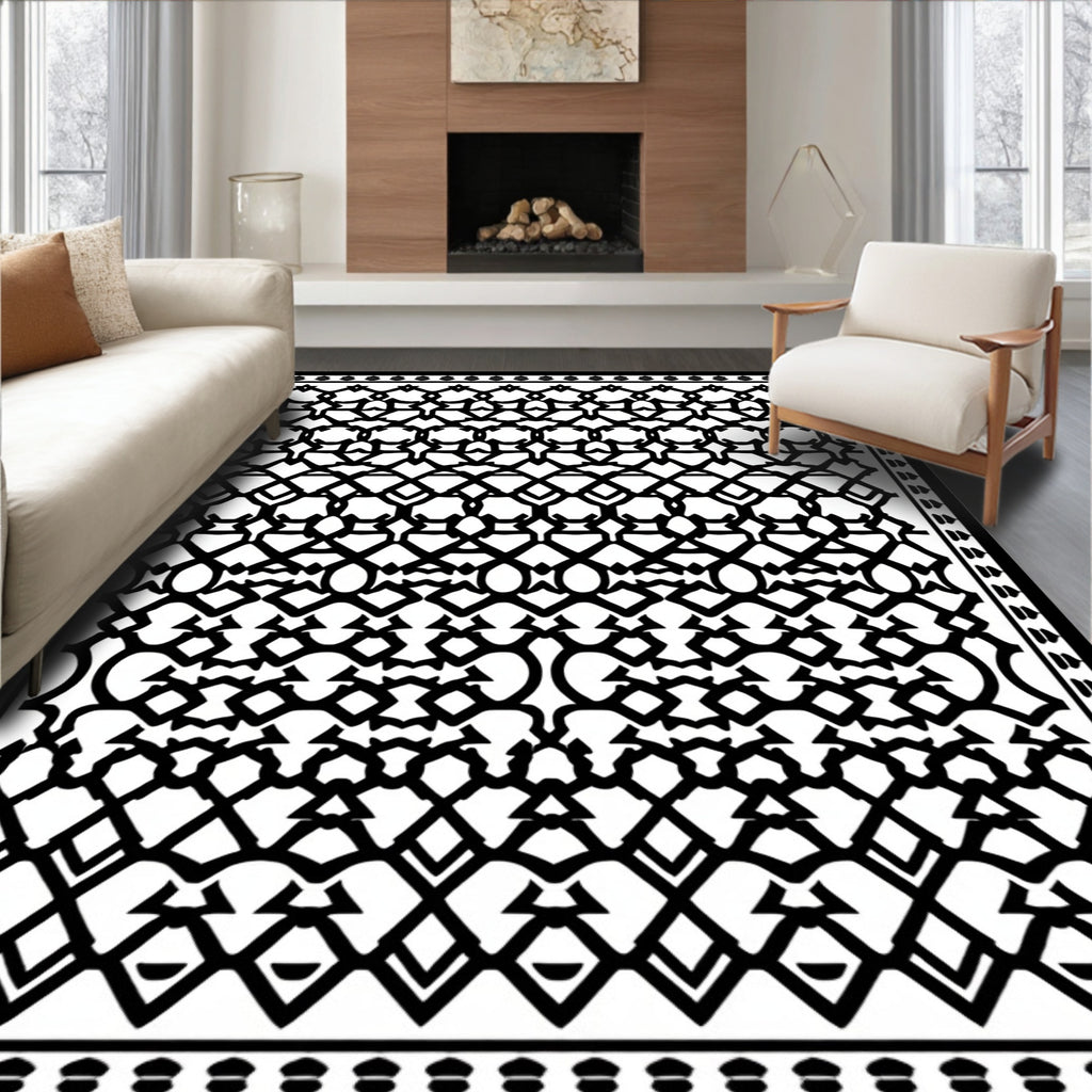 Abstract Black Geometric Lattice Rug