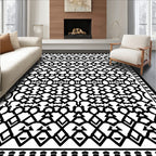 Abstract Black Geometric Lattice Rug