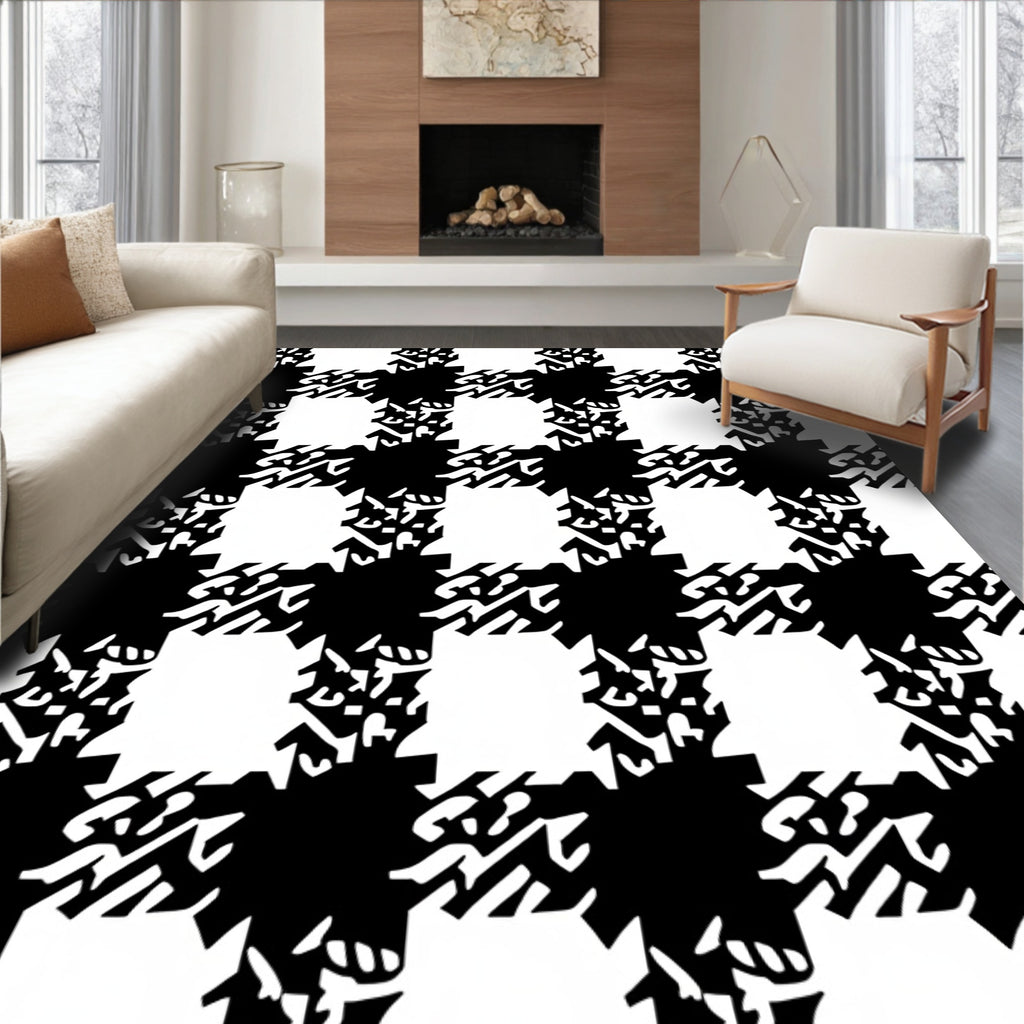Black White Houndstooth Checkerboard Textile Rug