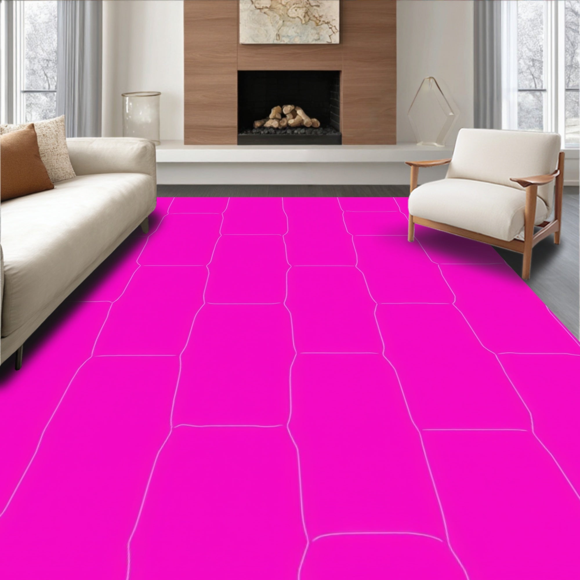 Vibrant Pink Organic Grid Rug