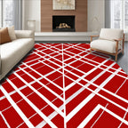 Crimson White Intersecting Stripes Rug