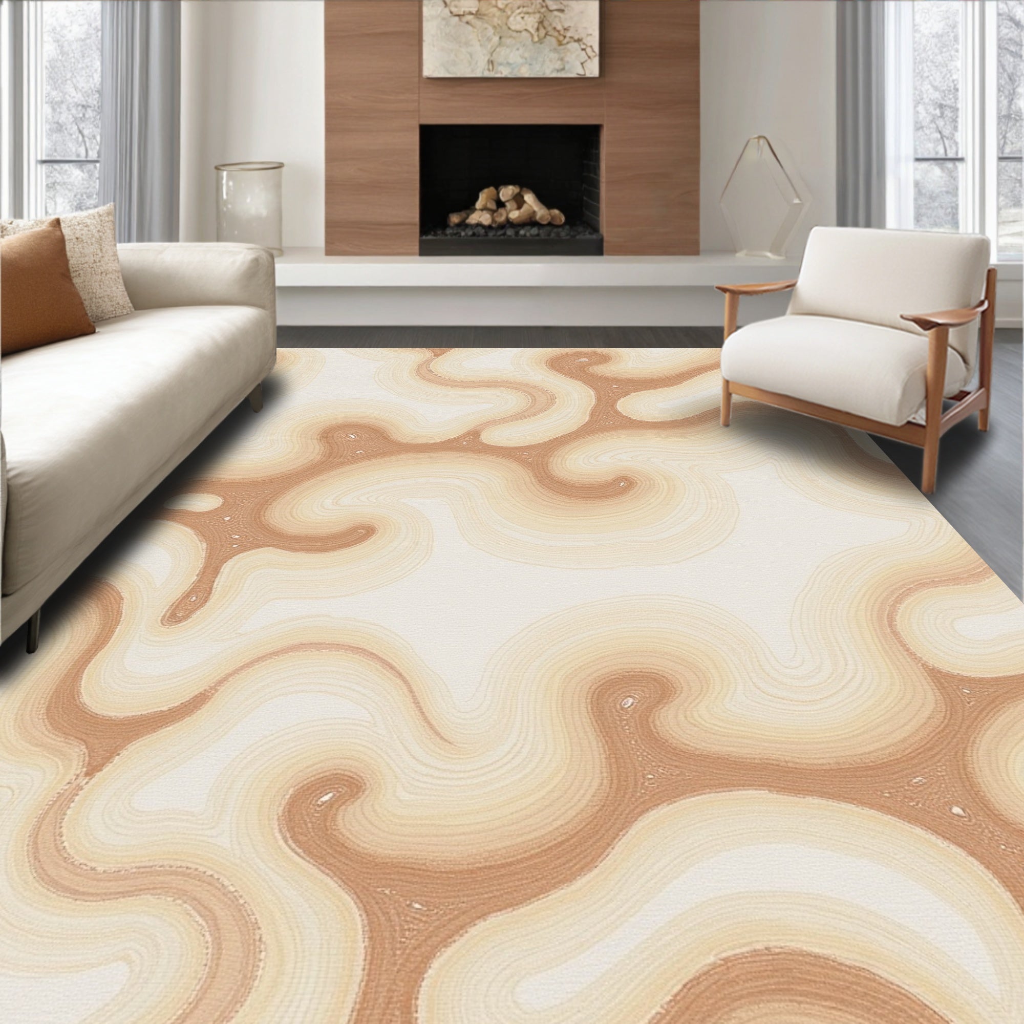 Earthy Toned Swirling Curves Rug