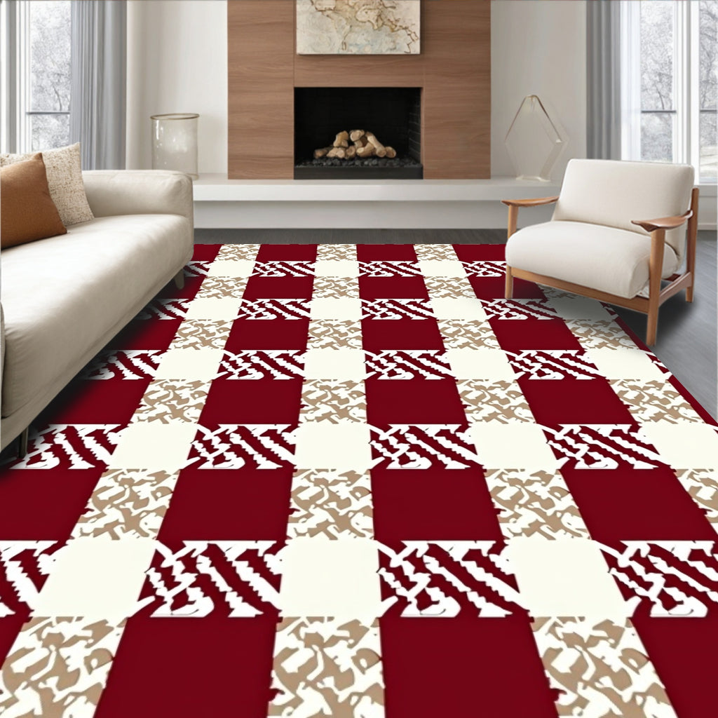 Crimson Cream Distressed Buffalo Check Rug