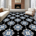 Black Blue White Floral Medallion Repeat Rug
