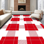 Red White Plaid Checks Rug