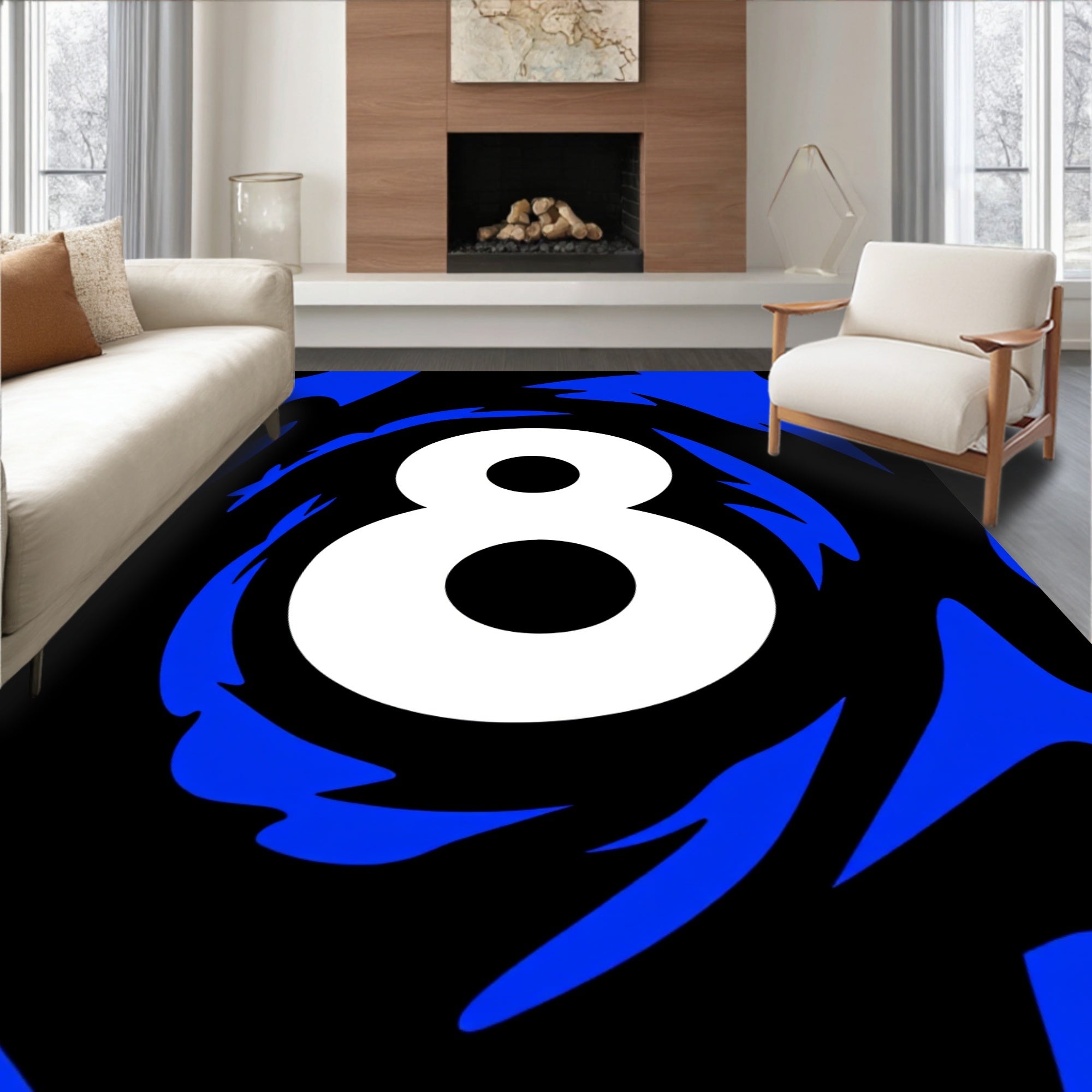 Bold White Eight Black Swirl Rug