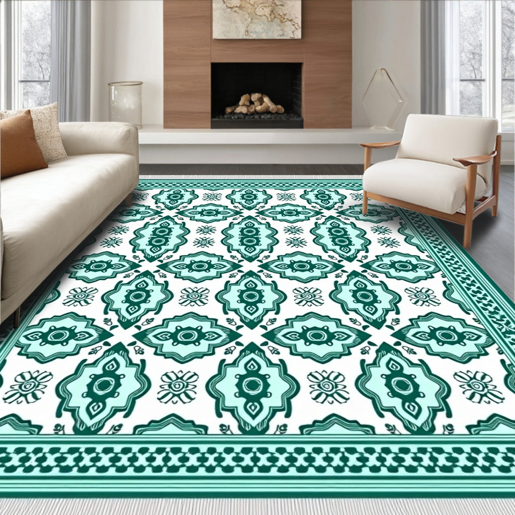 Emerald Green Medallion Arabesque Rug