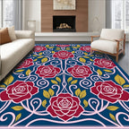 Classic Red Rose Floral Swirls Rug