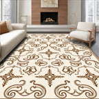 Cream Brown Vintage Scroll Medallion Rug