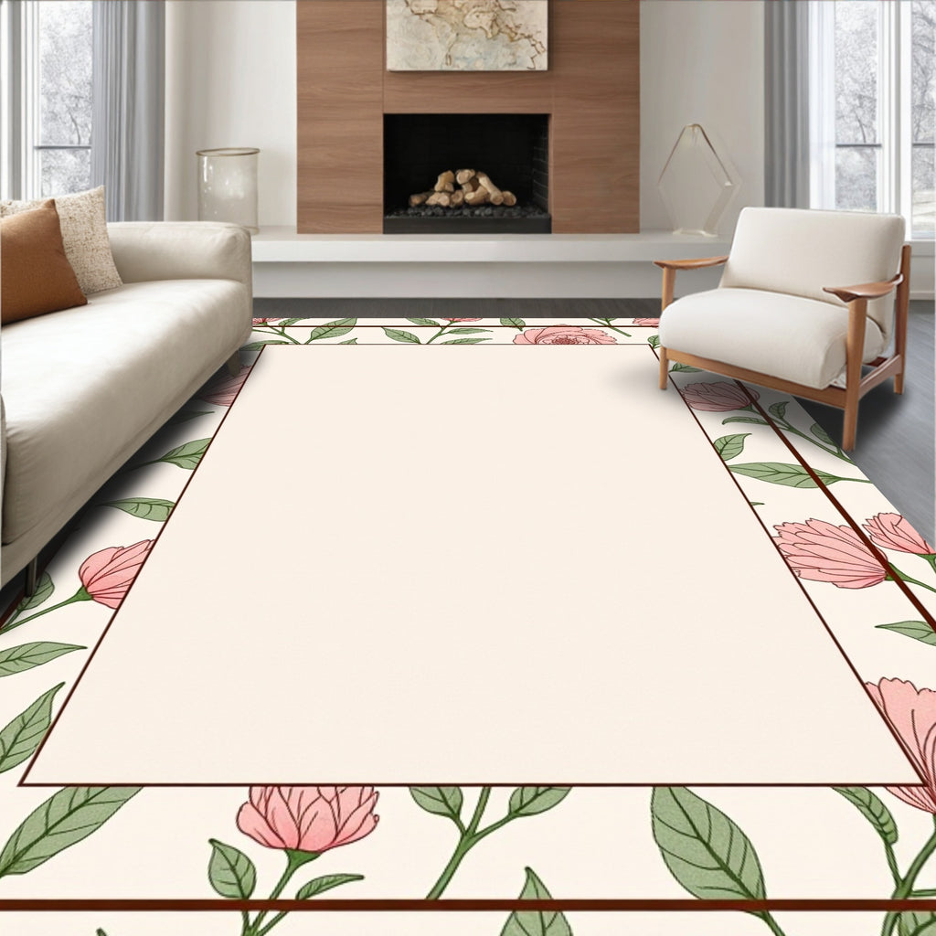 Vintage Pink Peony Floral Vine Rug