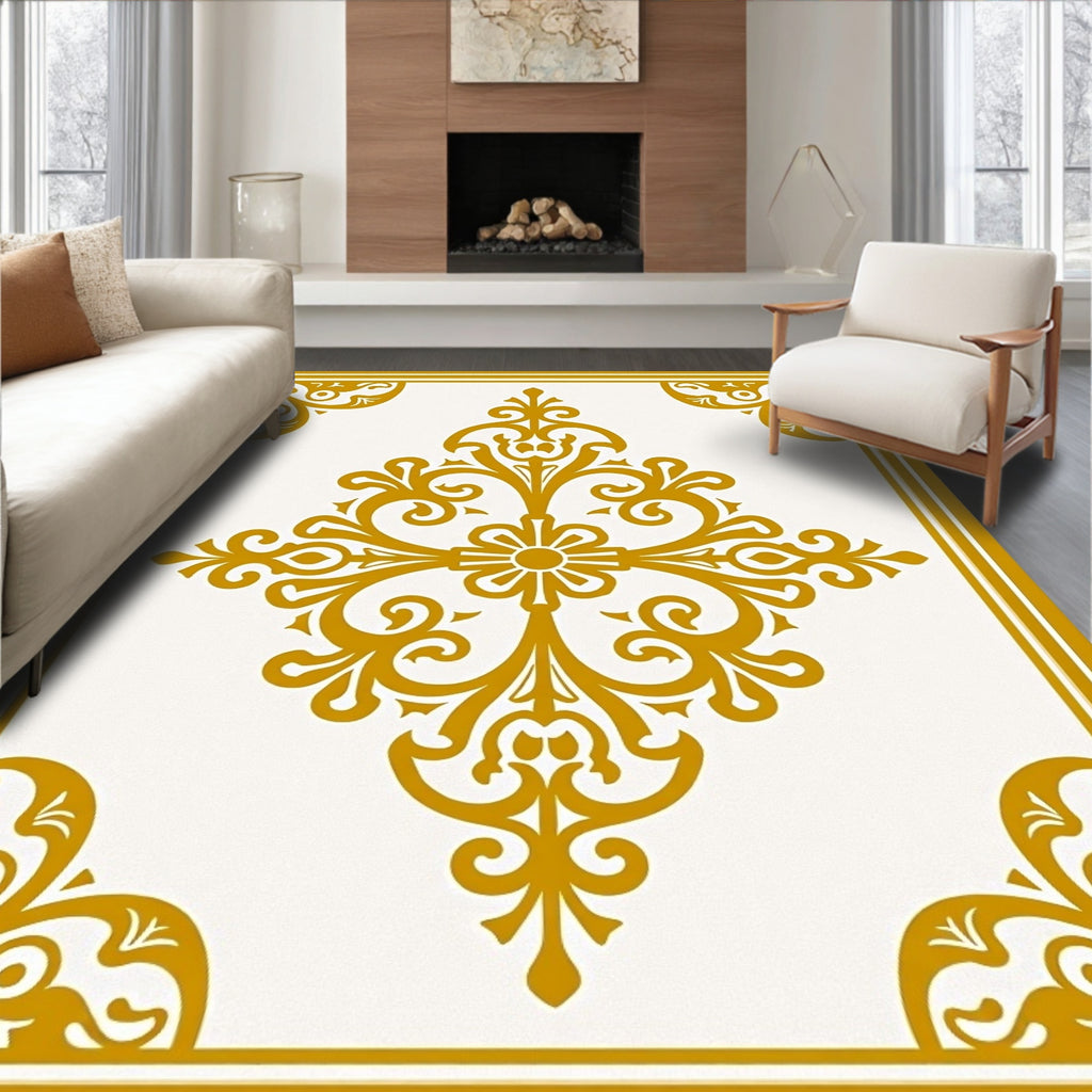 Golden Floral Medallion Corners Rug