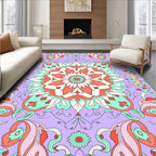 Coral Teal Lavender Floral Mandala Rug