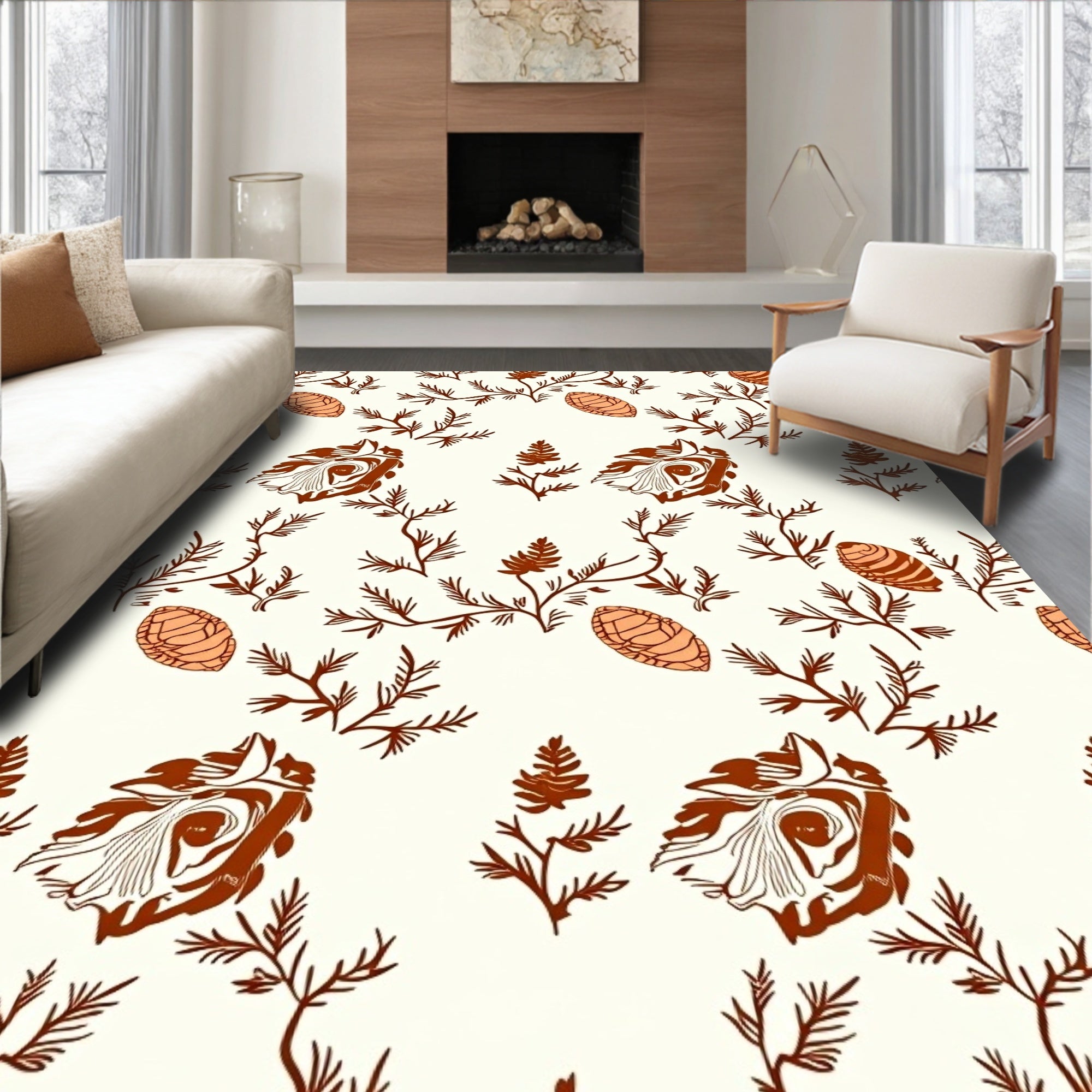 Rustic Terracotta Botanical Seed Pods Rug