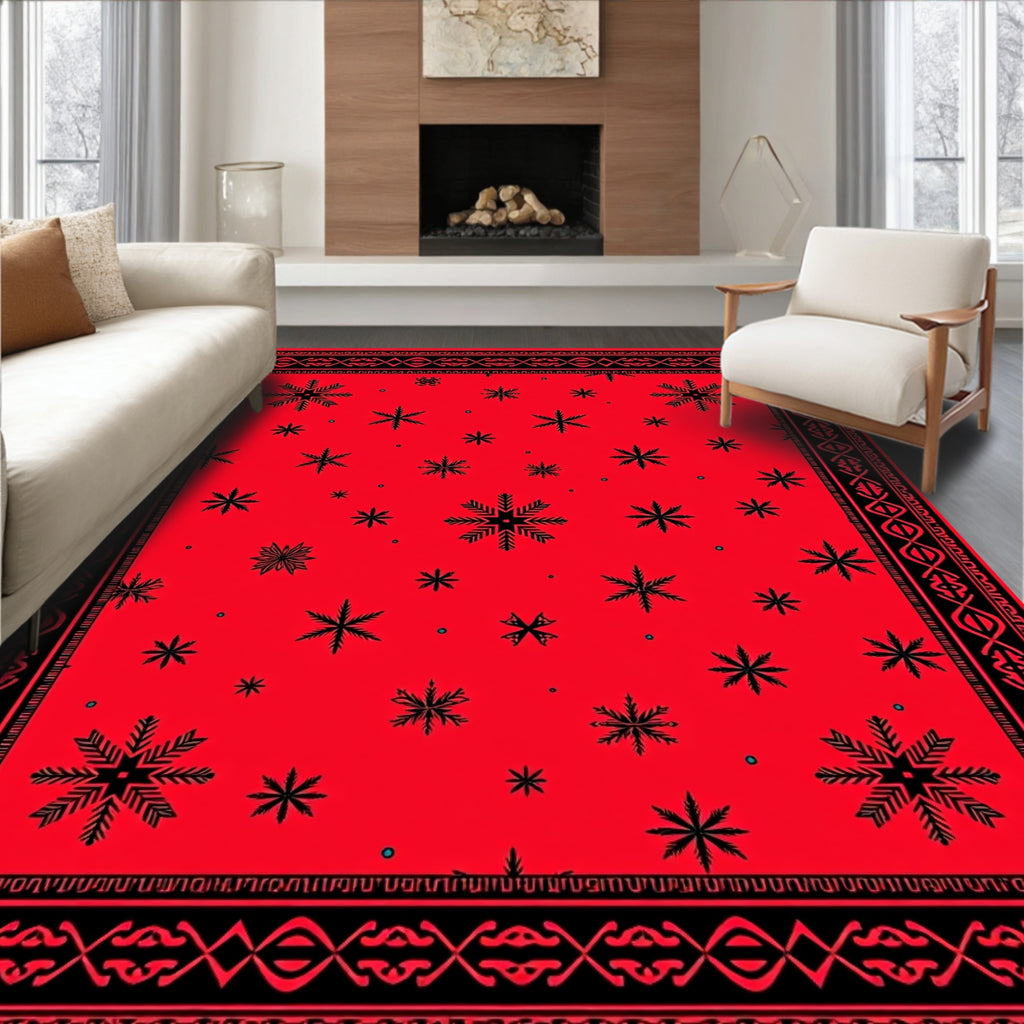 Crimson Snowflake Scattered Border Rug