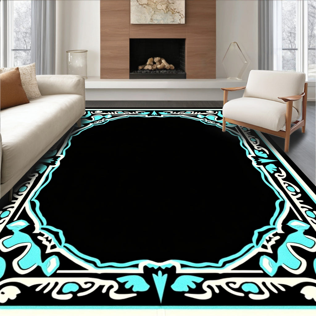 Ornate Teal Floral Mirror Frame Rug