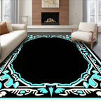 Ornate Teal Floral Mirror Frame Rug