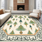 Green and Gold Pine Tree Border Rug