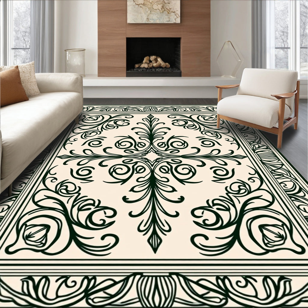 Cream Green Classic Floral Medallion Rug