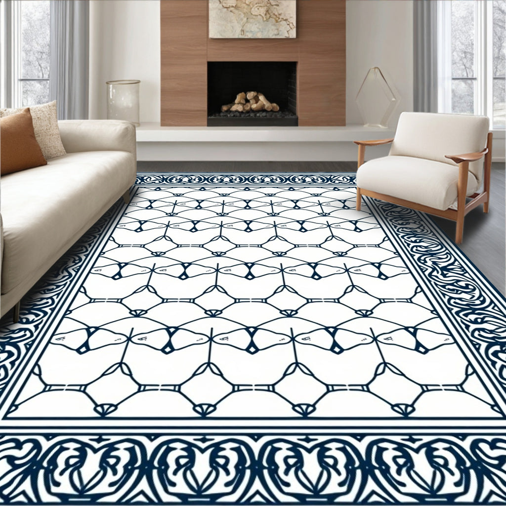 Navy Blue Ornate Geometric Harmony Rug