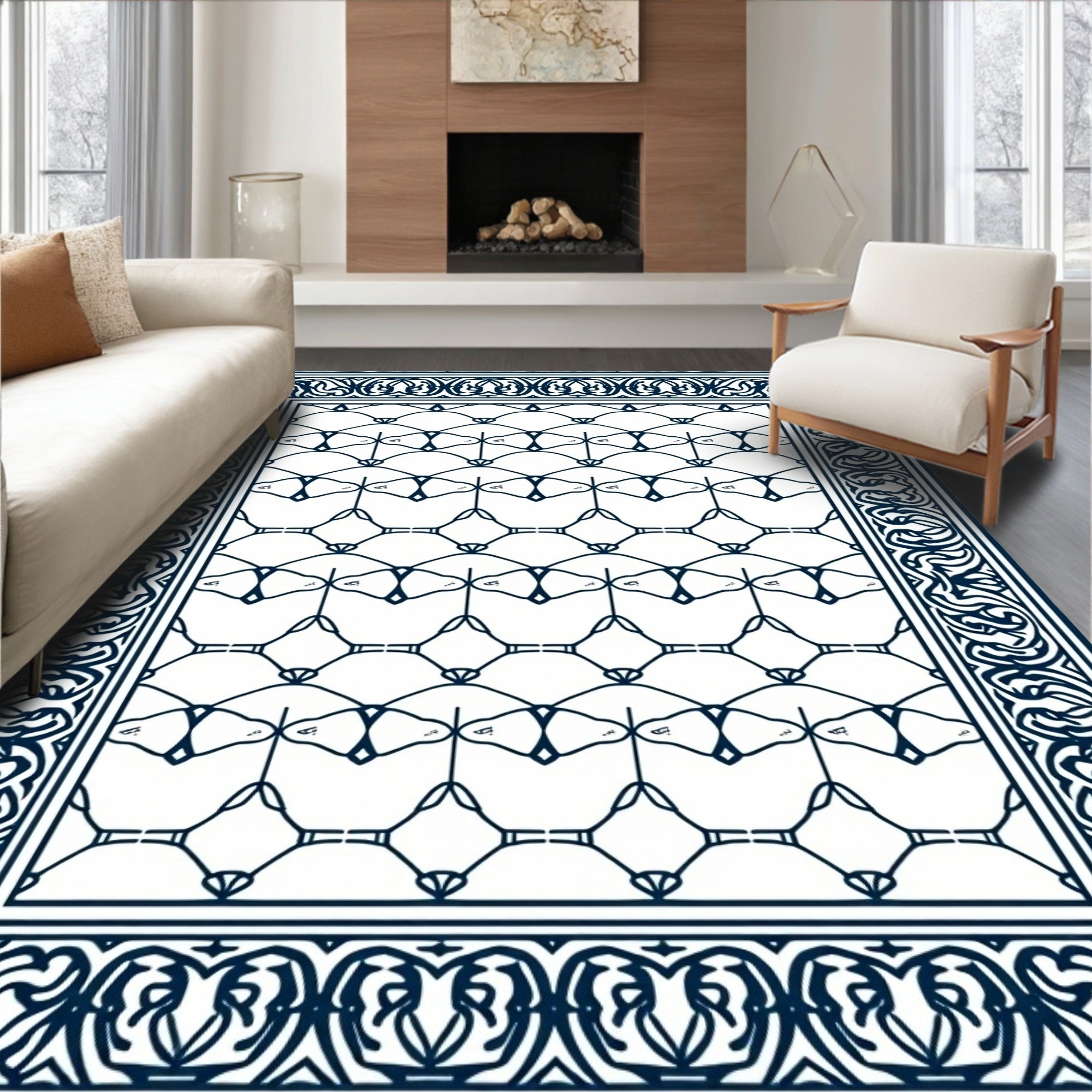 Navy Blue Ornate Geometric Harmony Rug
