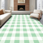 Light Green White Gingham Checkered Rug