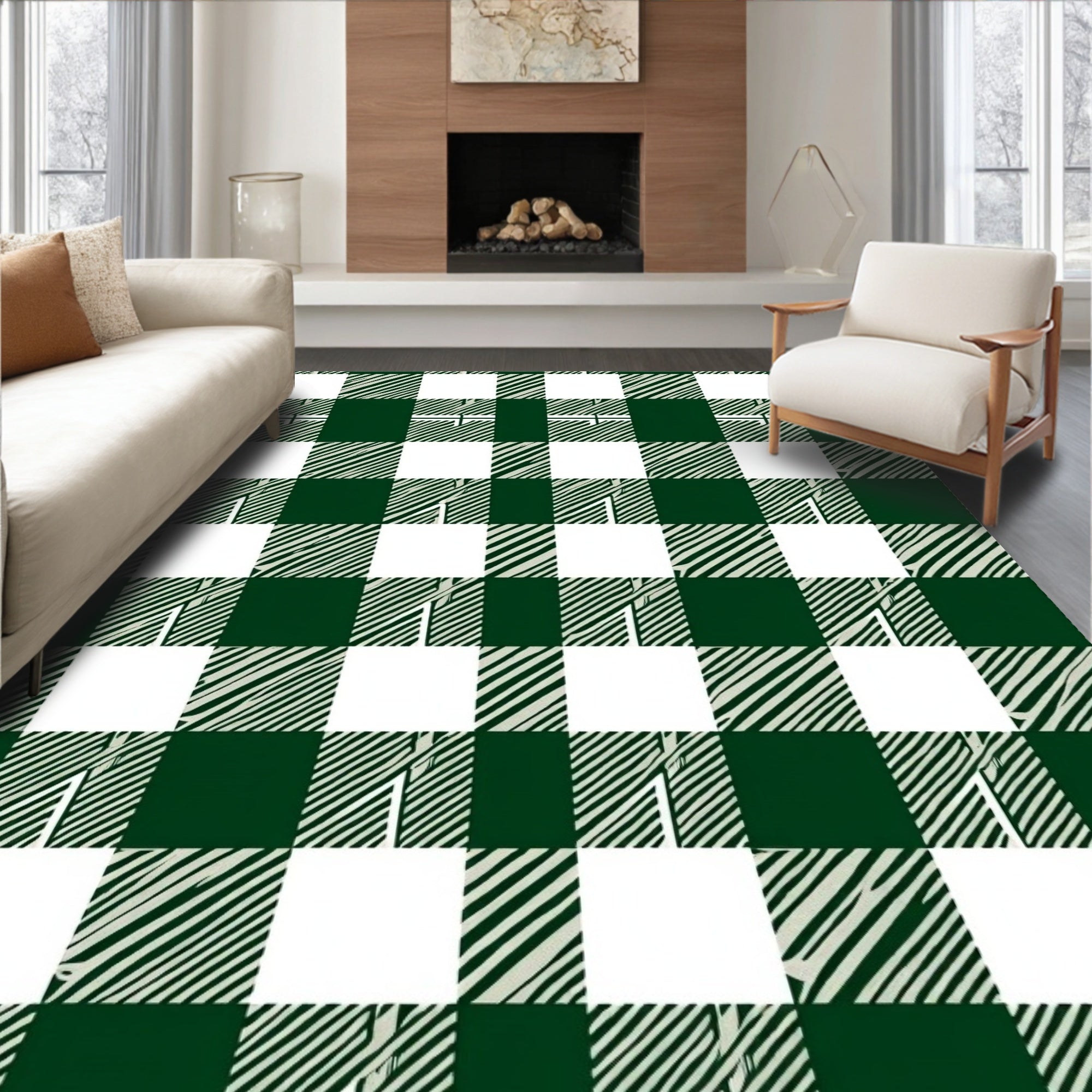 Classic Green White Buffalo Check Rug