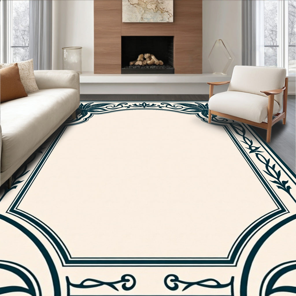 Dark Teal Floral Archway Frame Rug