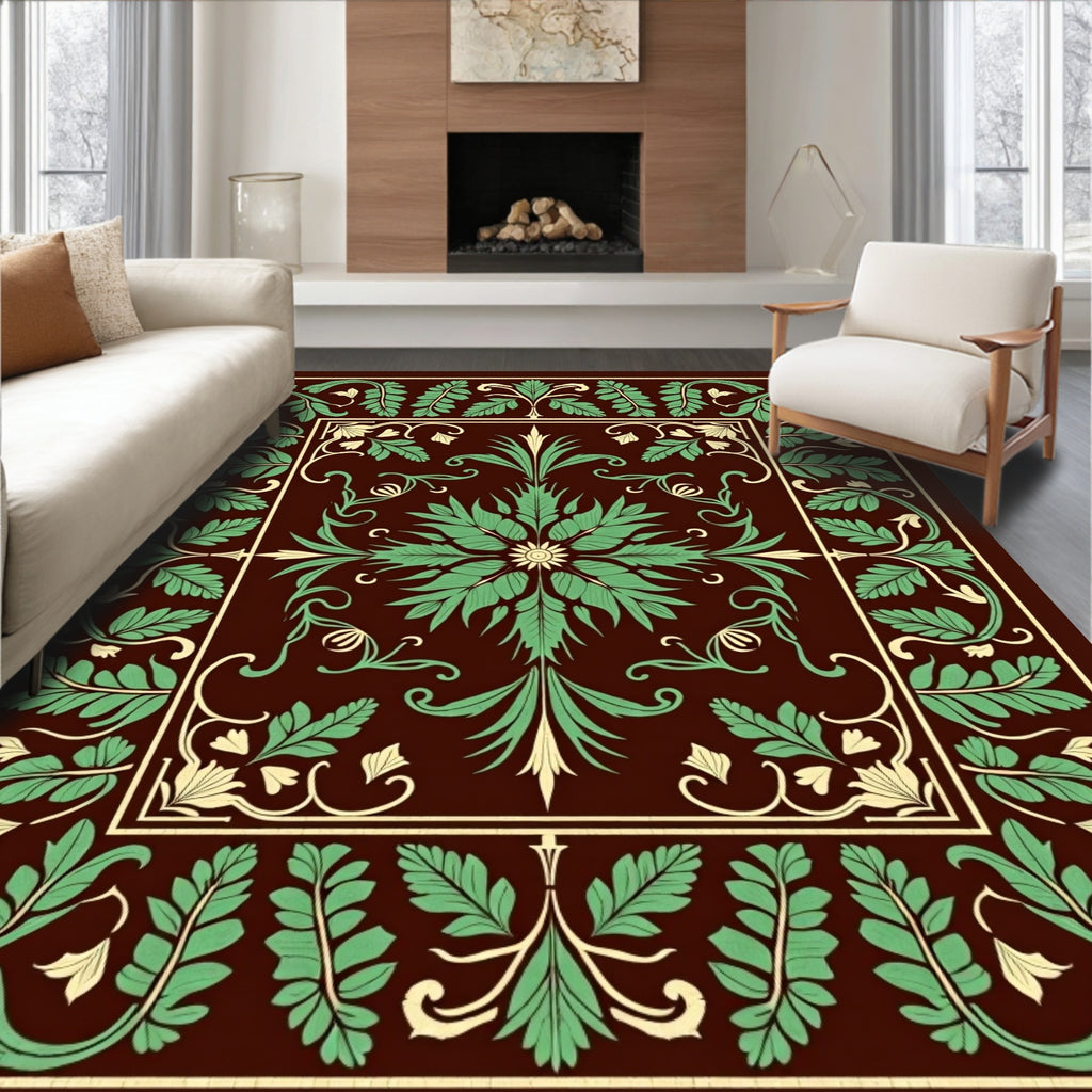 Rich Brown Emerald Botanical Garden Rug
