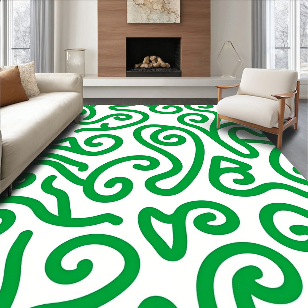 Bright Green Swirl Calligraphy Whimsical Rug