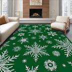 White Snowflake Garland On Forest Green Rug