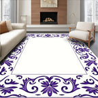 Vivid Purple Floral Scroll Border Rug