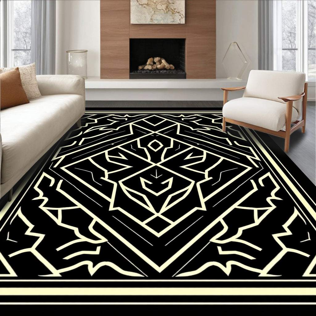 Geometric Golden Art Deco Diamond Rug
