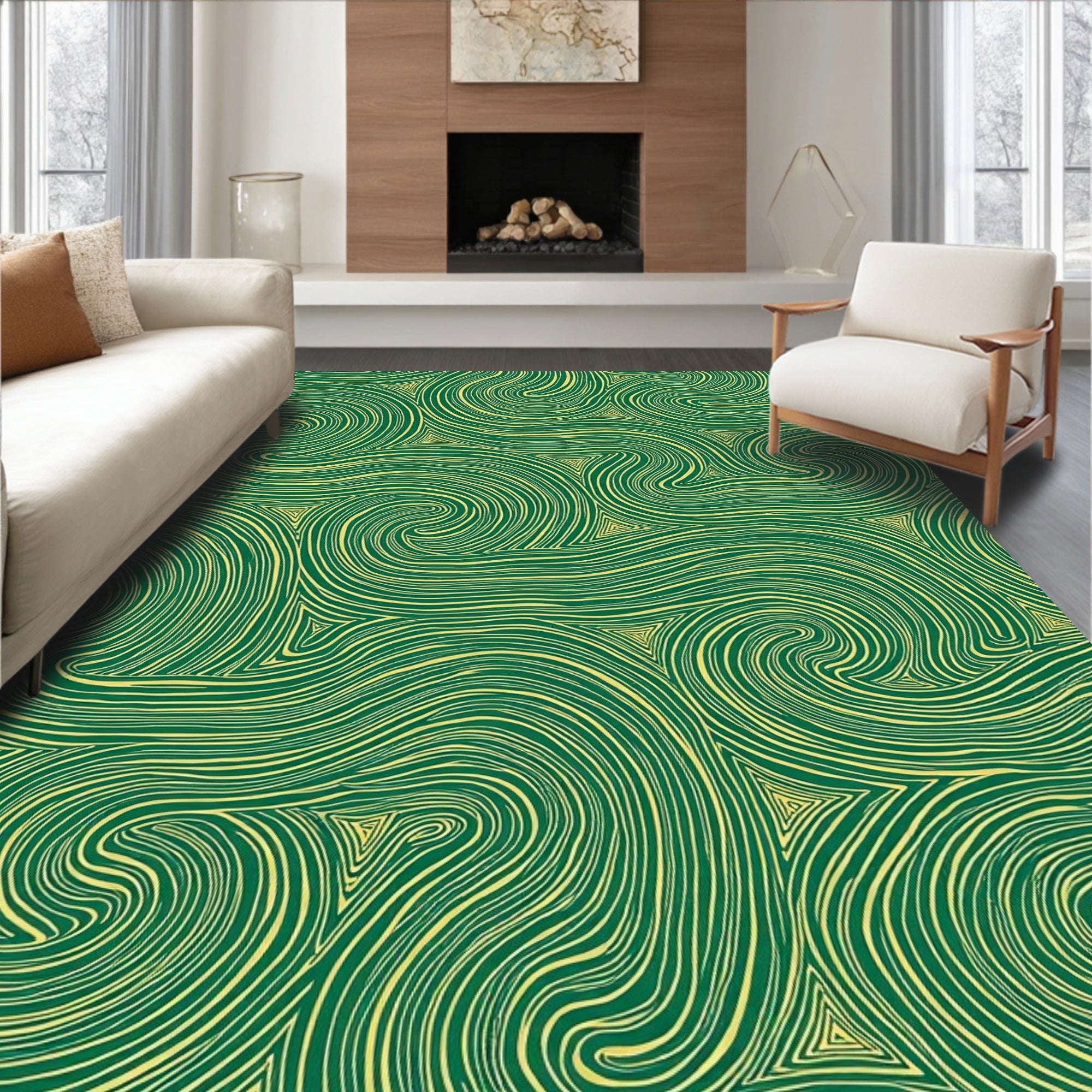Emerald Swirl Triangles Abstract Texture Rug