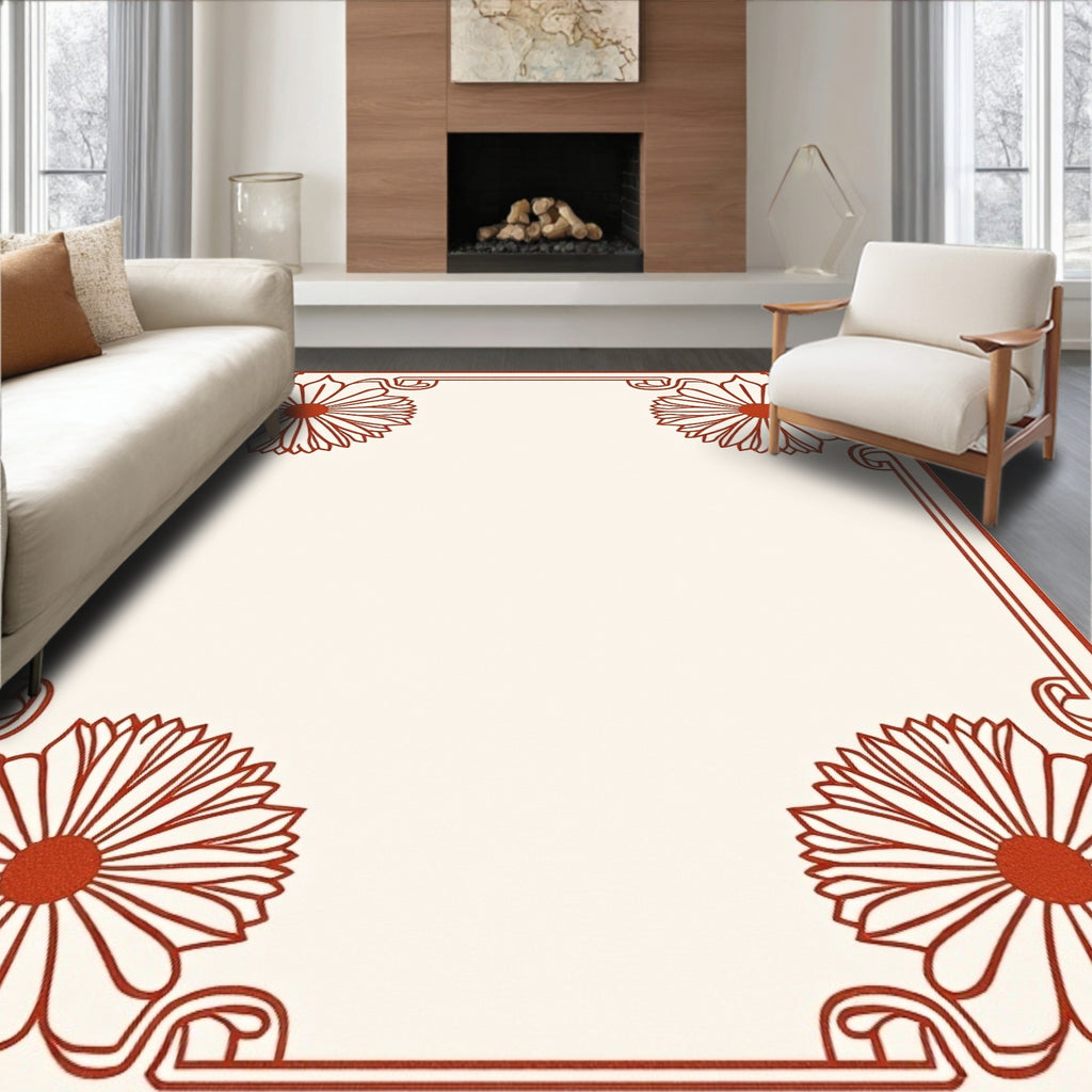 Terracotta Floral Frame Cream Rug