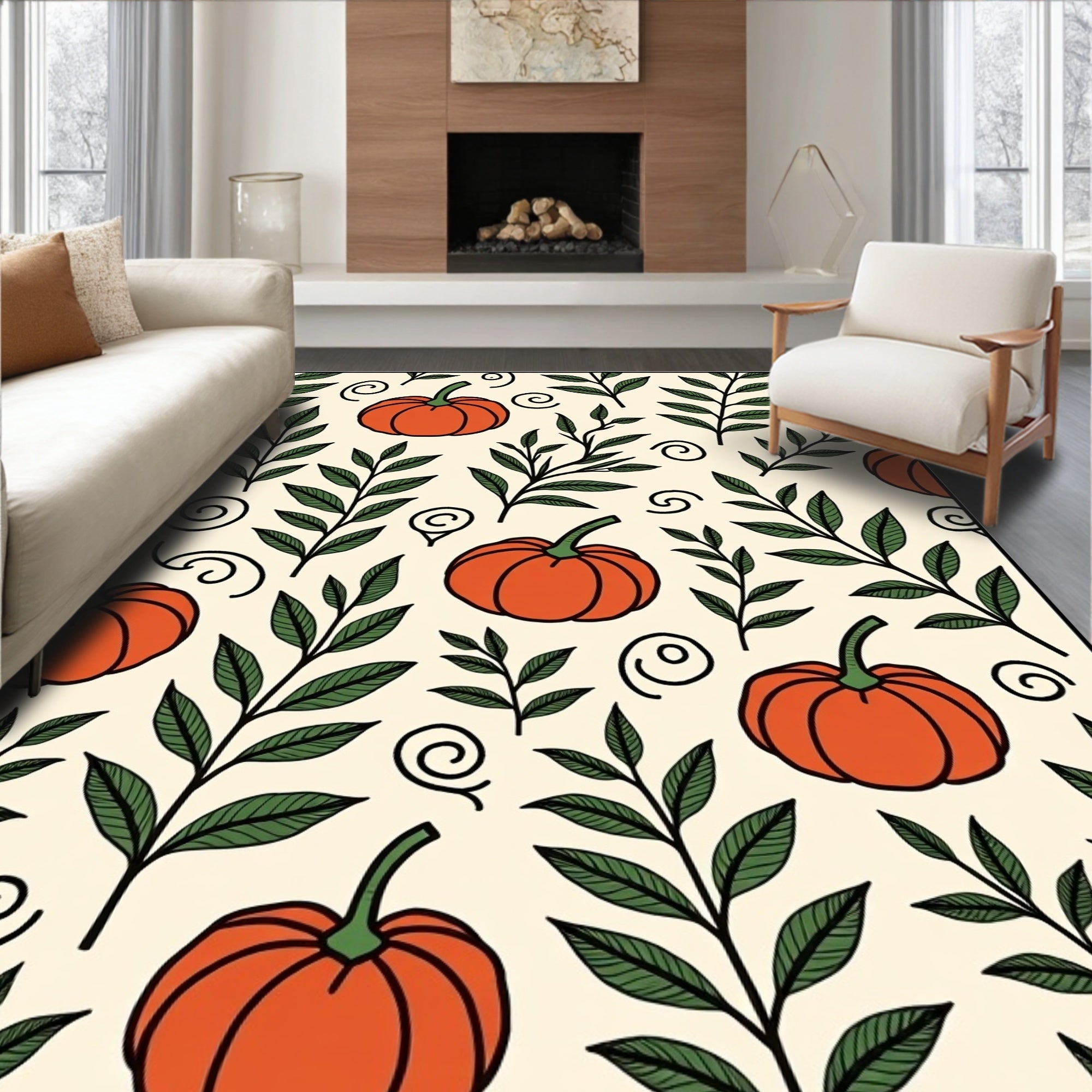Autumn Pumpkin Leaf Swirl Rug