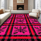 Vibrant Pink Black Floral Plaid Rug