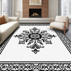 Monochromatic Black Inlaid Floral Medallion Rug
