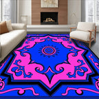 Vibrant Pink Blue Geometric Starburst Rug