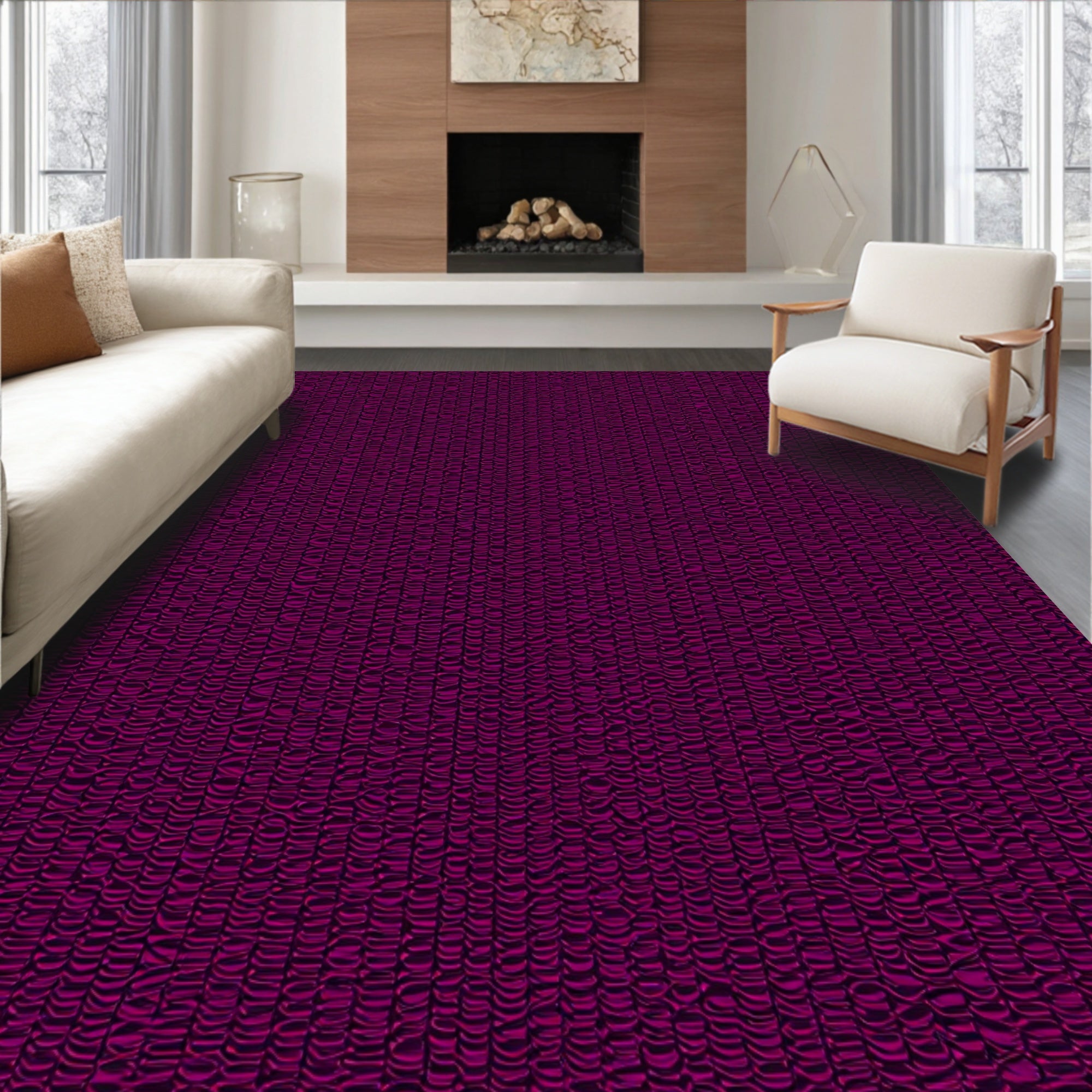 Deep Magenta Woven Stripe Texture Rug