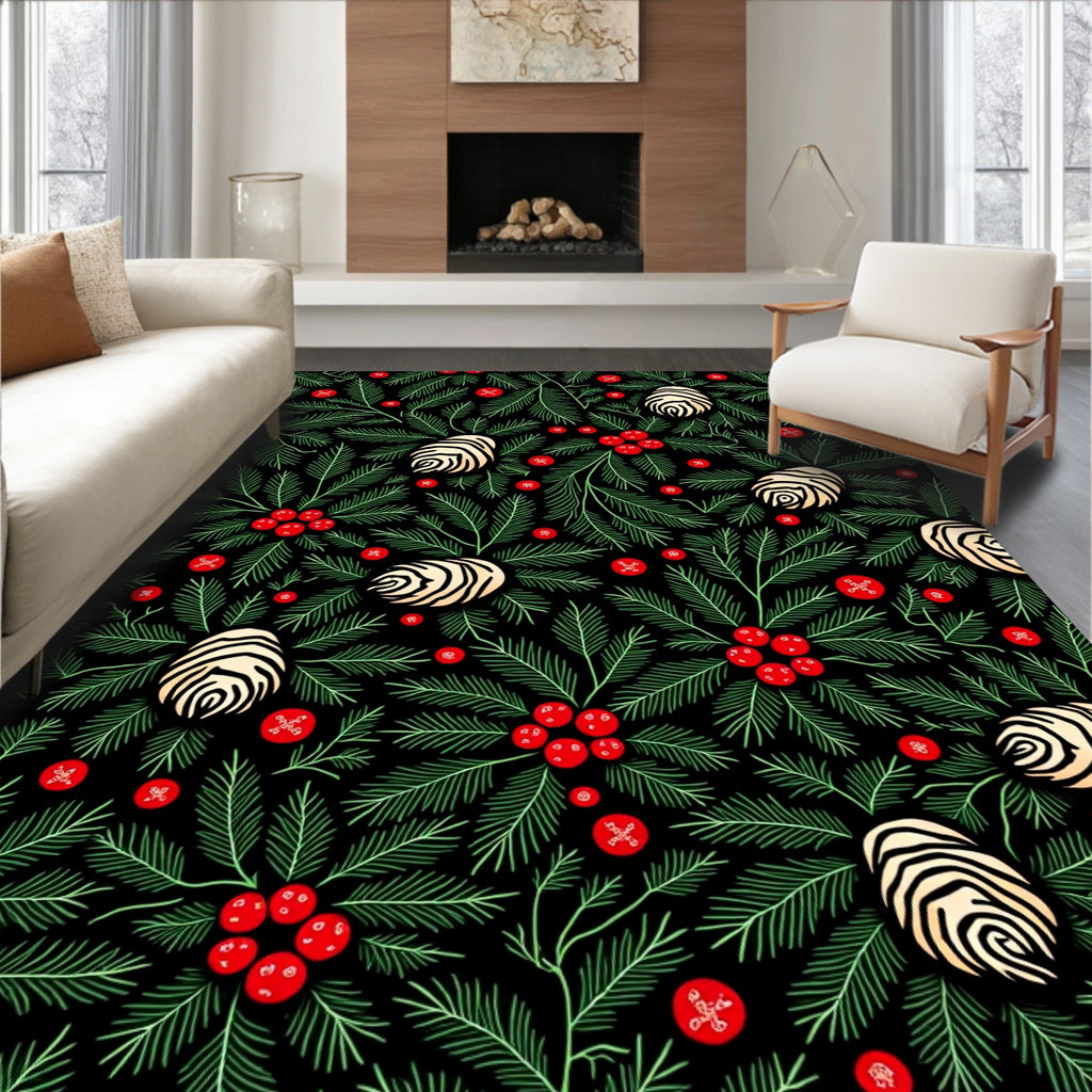 Holiday Green Pine Cone Berry Rug